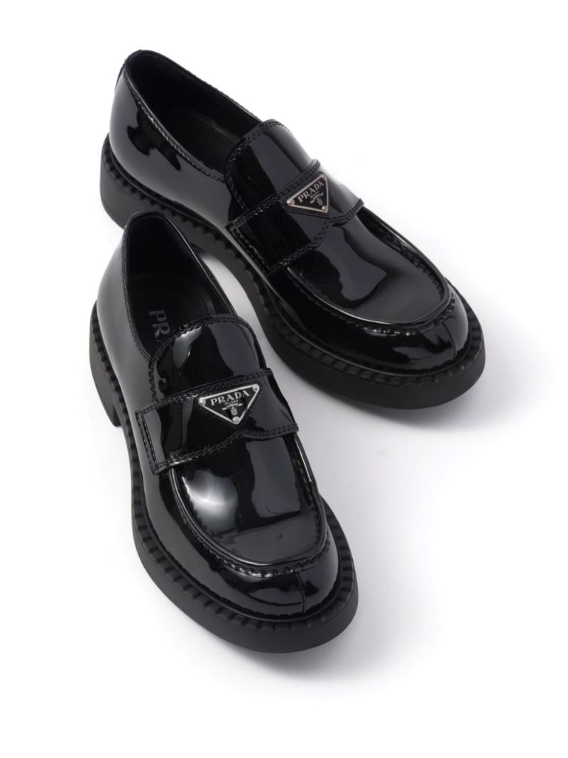 Black Triangle Logo Leather Loafers