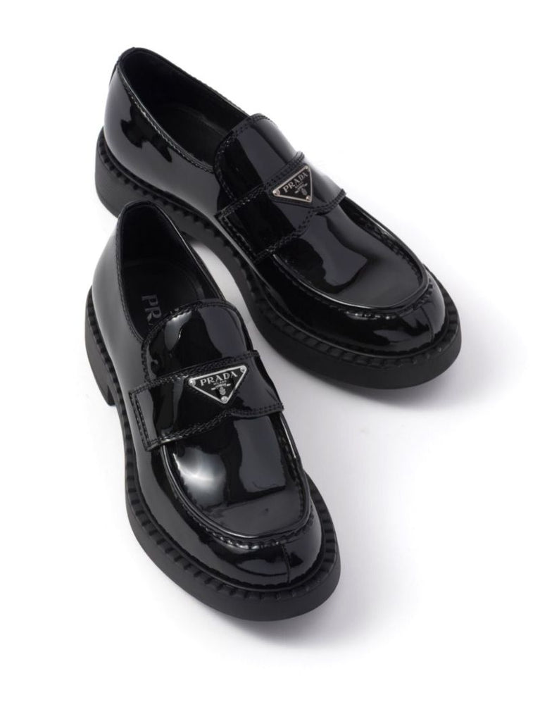 Black Triangle Logo Leather Loafers
