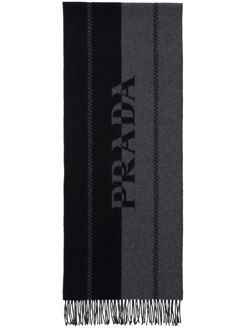 Black Intarsia Logo Wool Scarf