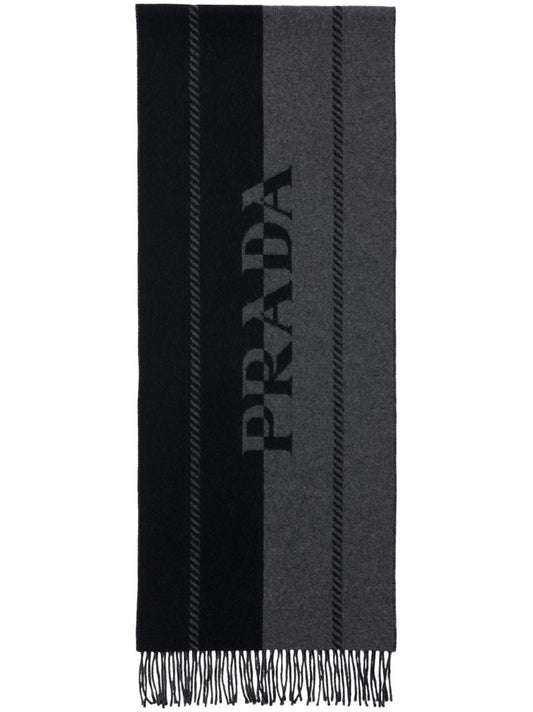 Black Intarsia Logo Wool Scarf