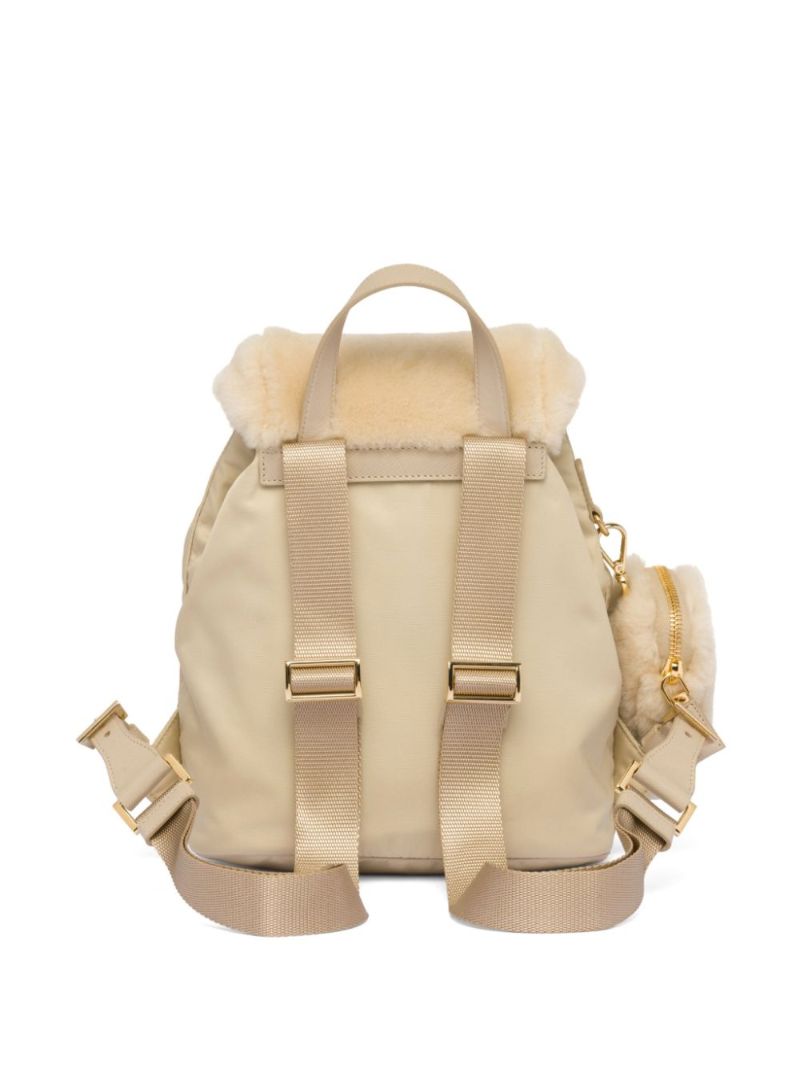 Neutral Shearling-panelled Leather Backpack
