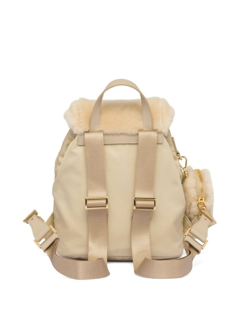 Neutral Shearling-panelled Leather Backpack