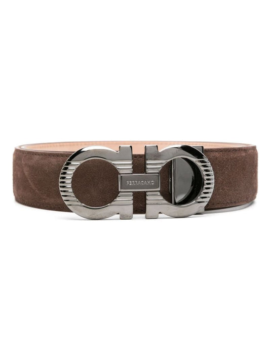Brown Gancini-buckle Suede Belt
