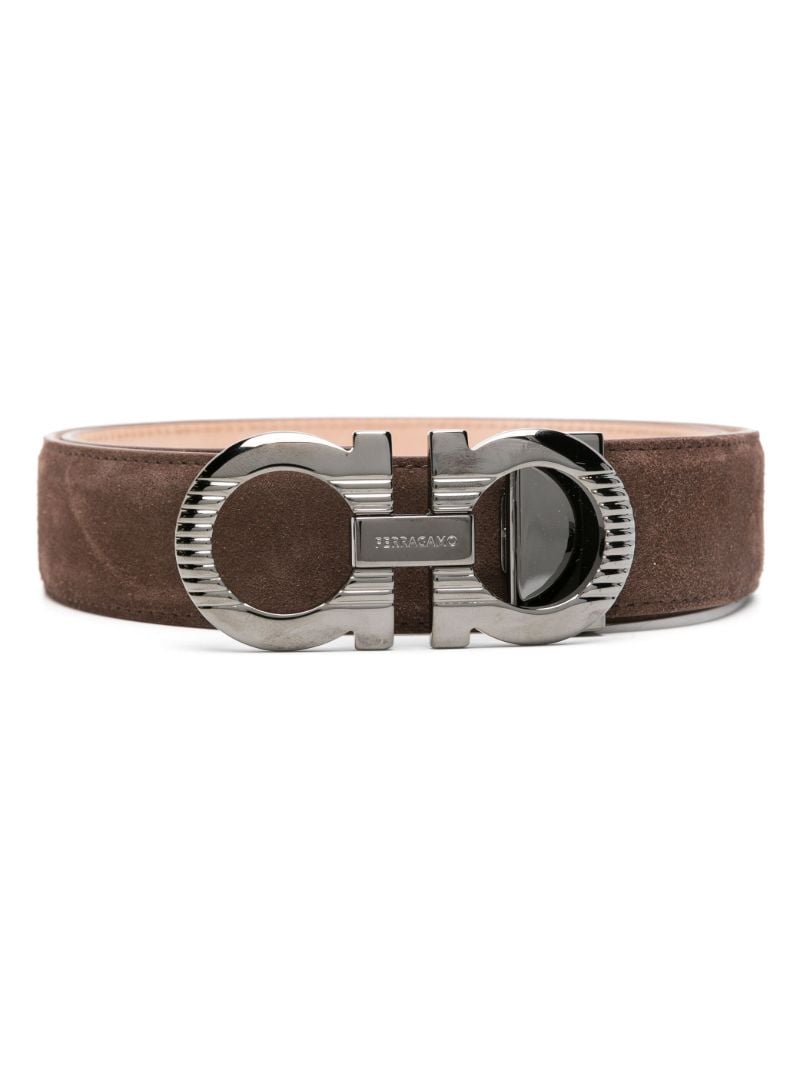 Brown Gancini-buckle Suede Belt