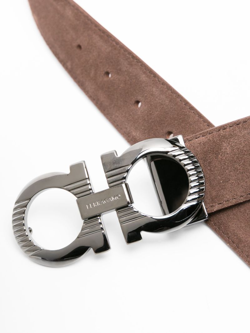 Brown Gancini-buckle Suede Belt