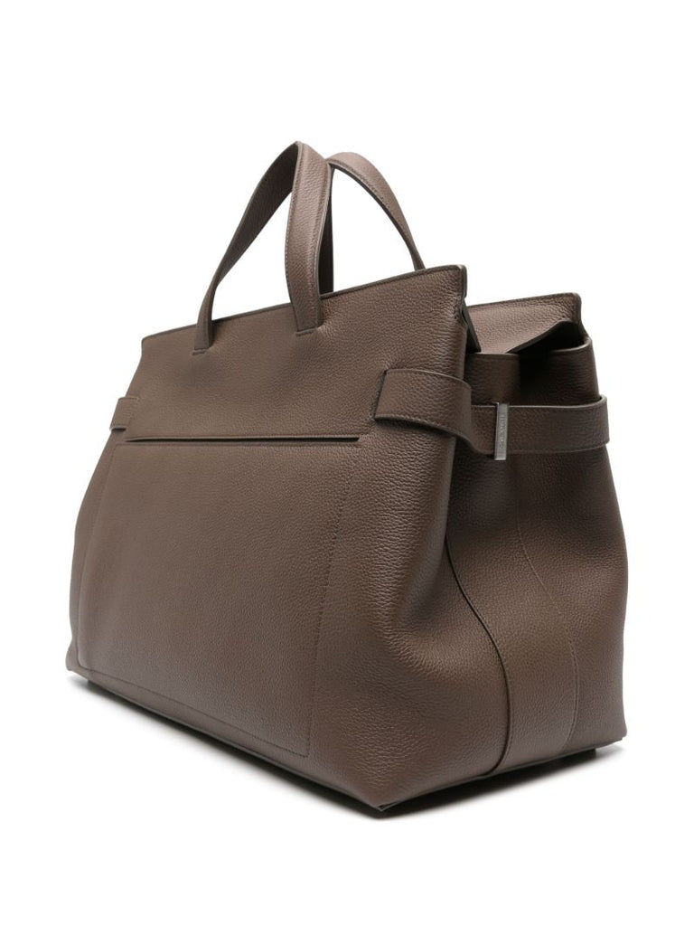 Brown Grained-leather Tote Bag