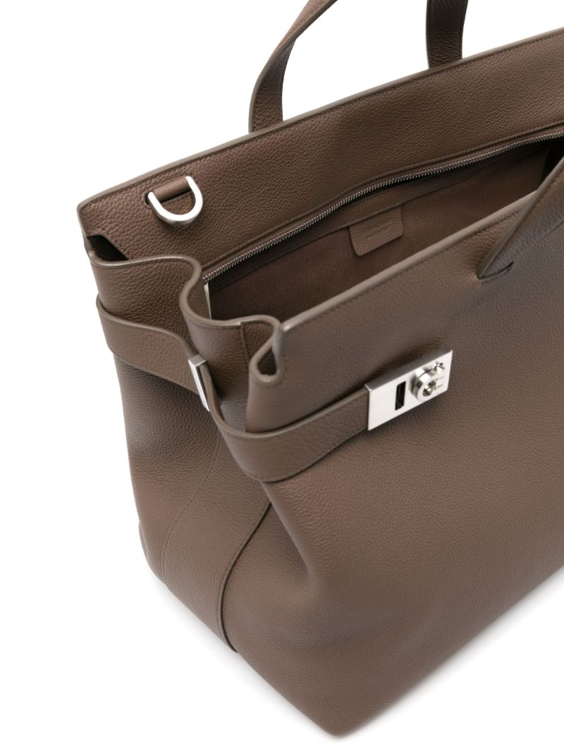 Brown Grained-leather Tote Bag