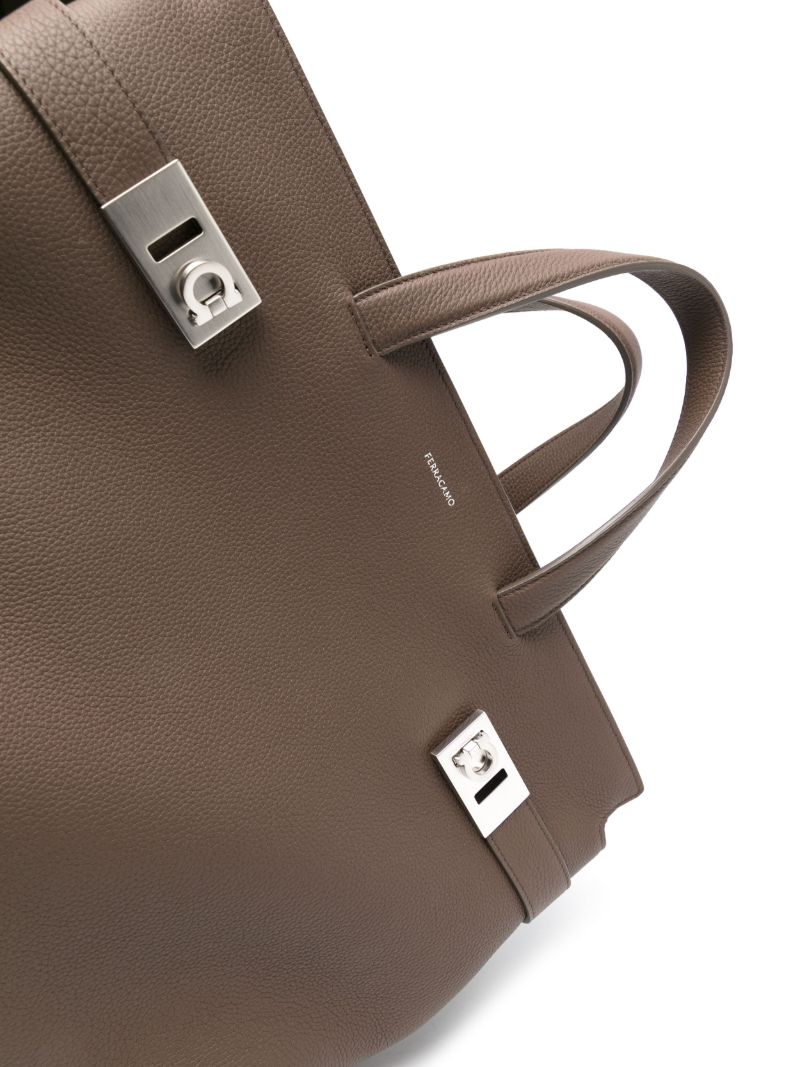 Brown Grained-leather Tote Bag