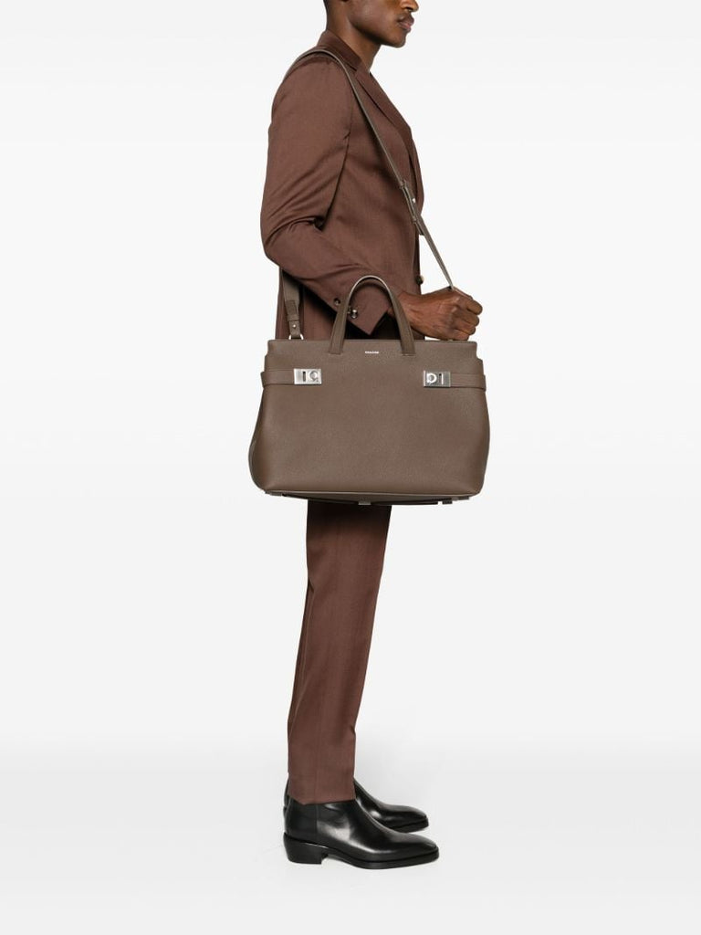 Brown Grained-leather Tote Bag
