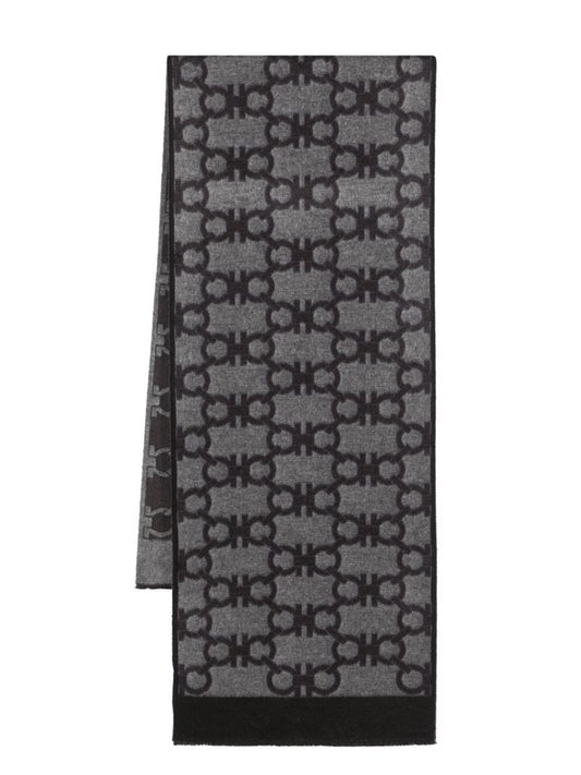 Grey Gancini-jacquard Silk-cashmere Scarf