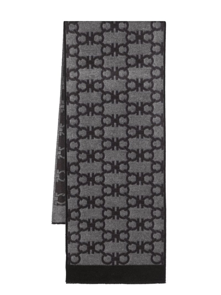 Grey Gancini-jacquard Silk-cashmere Scarf
