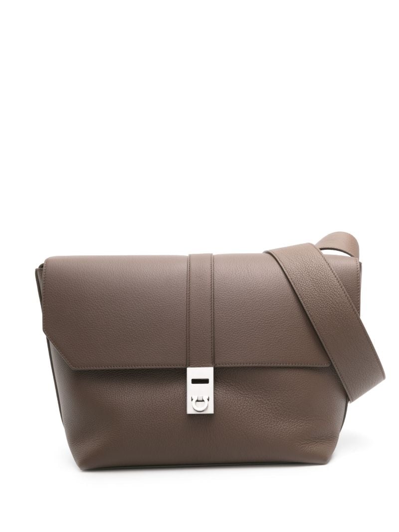 Brown Grained-leather Messenger Bag