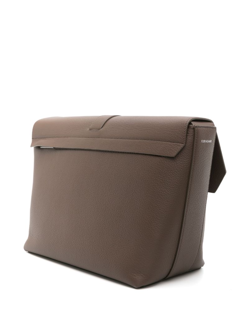 Brown Grained-leather Messenger Bag