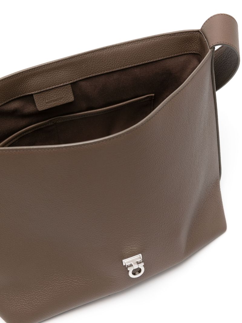 Brown Grained-leather Messenger Bag