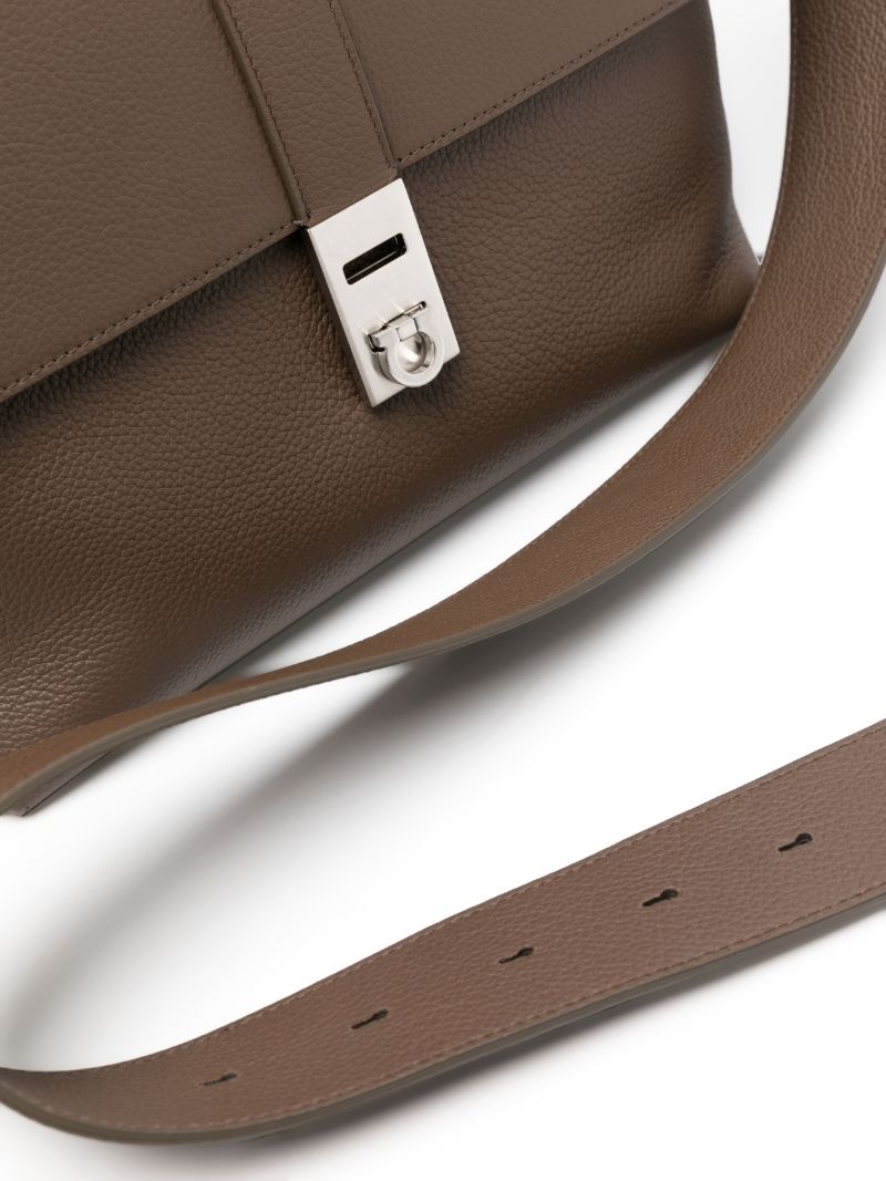 Brown Grained-leather Messenger Bag