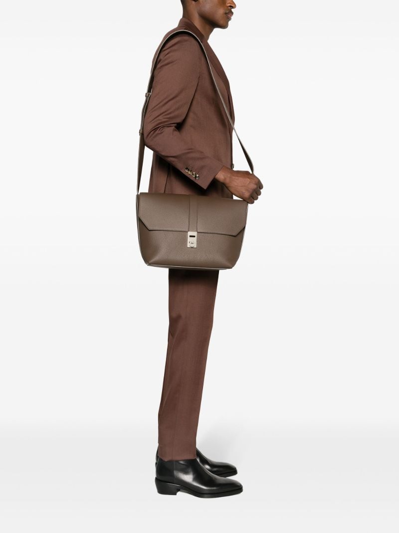 Brown Grained-leather Messenger Bag