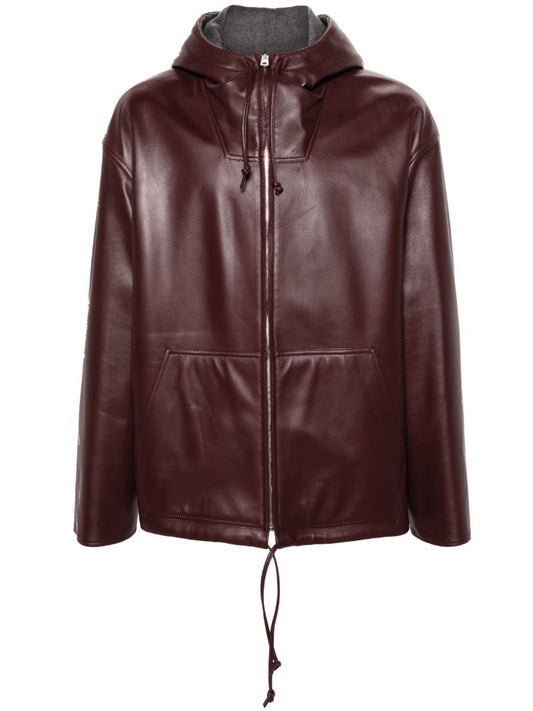Red Hooded Leather Jacket