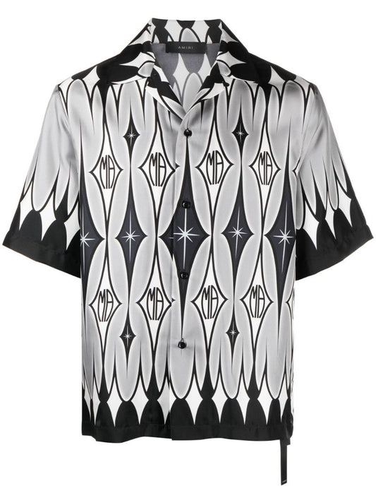 Black Argyle-print Silk Shirt