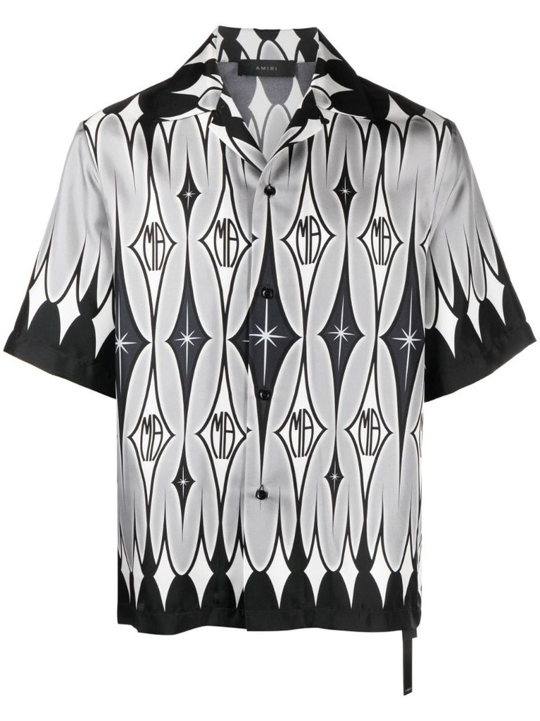 Black Argyle-print Silk Shirt
