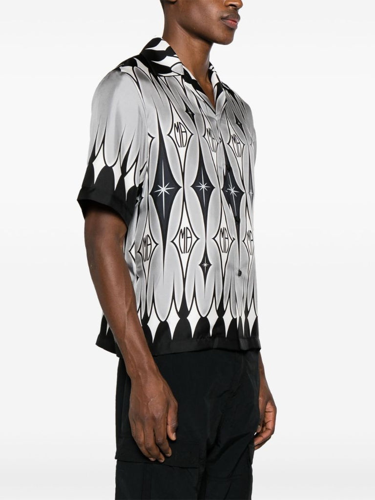 Black Argyle-print Silk Shirt