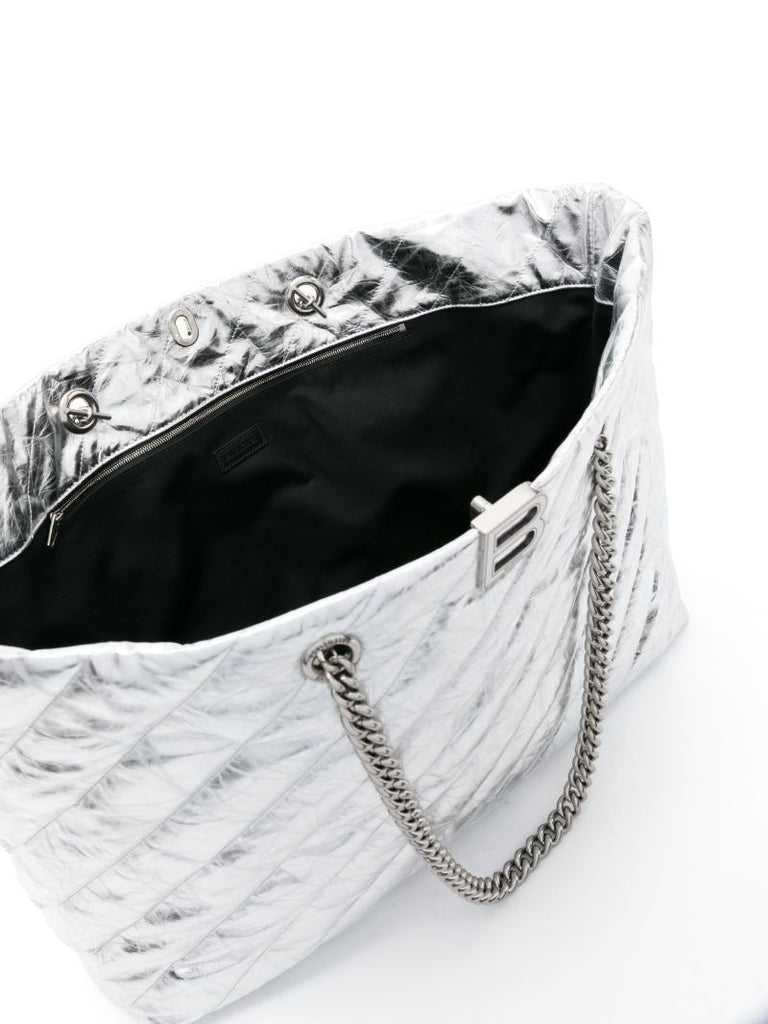 Silver-tone Large Crush Metallic Tote Bag