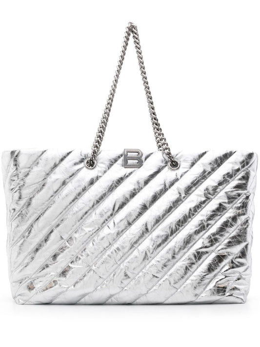 Silver-tone Large Crush Metallic Tote Bag