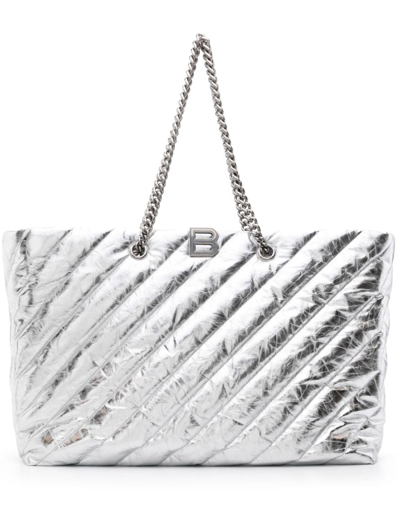 Silver-tone Large Crush Metallic Tote Bag