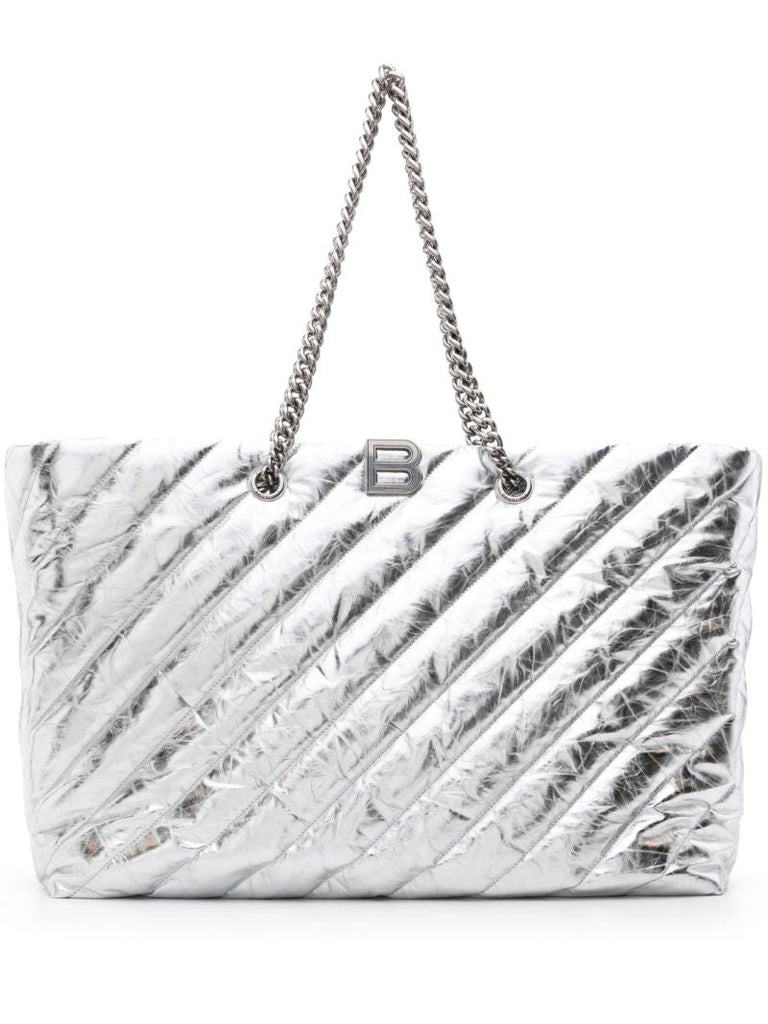 Silver-tone Large Crush Metallic Tote Bag