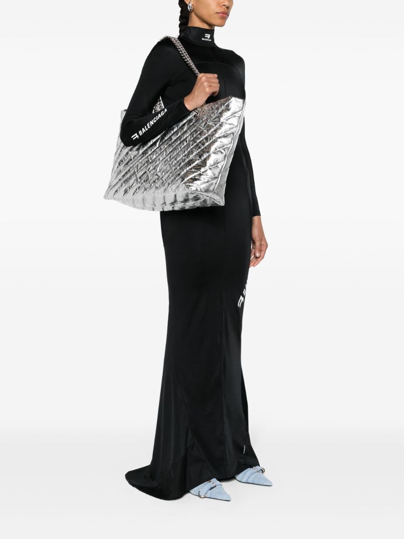 Silver-tone Large Crush Metallic Tote Bag