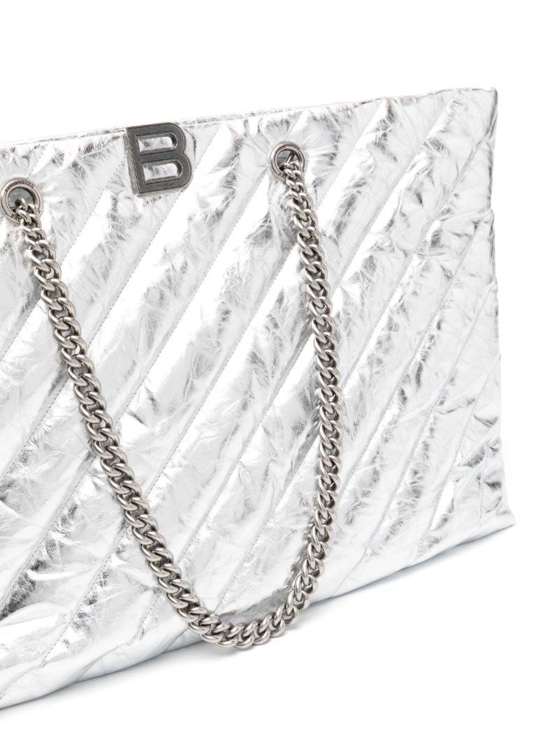 Silver-tone Large Crush Metallic Tote Bag