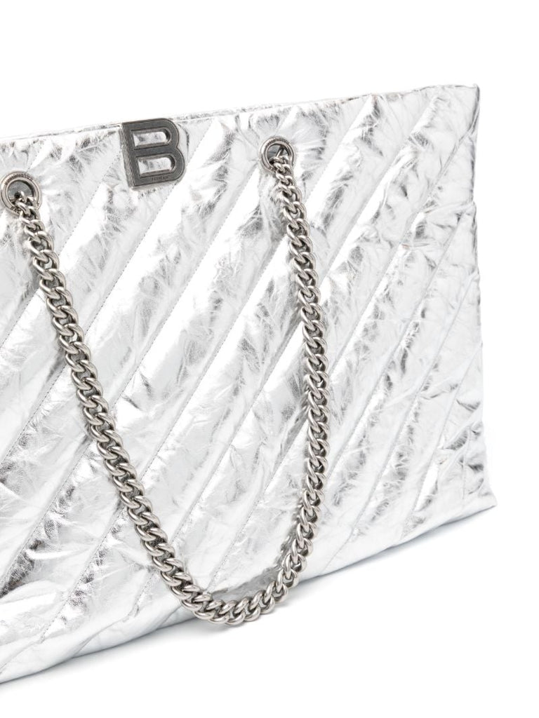 Silver-tone Large Crush Metallic Tote Bag