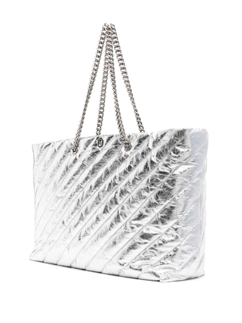 Silver-tone Large Crush Metallic Tote Bag