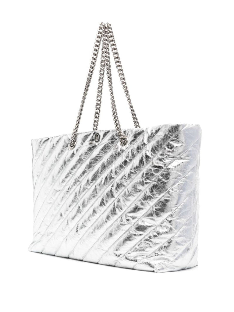 Silver-tone Large Crush Metallic Tote Bag
