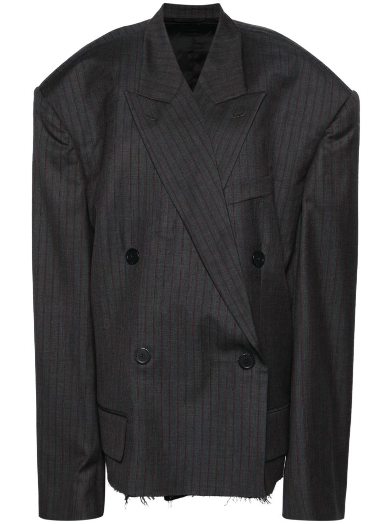 Grey Double-breasted Cropped Blazer