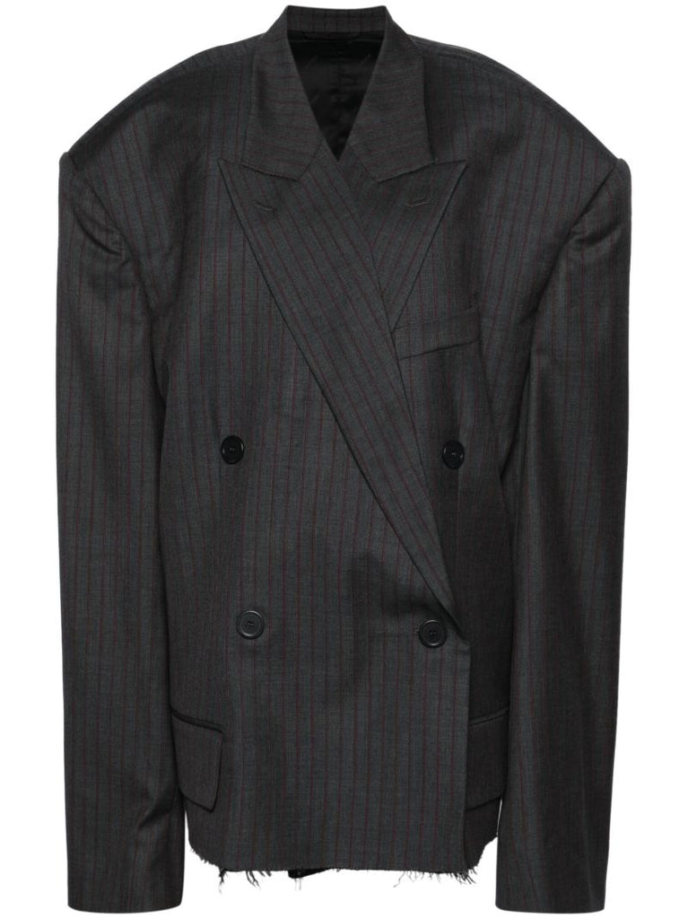 Grey Double-breasted Cropped Blazer