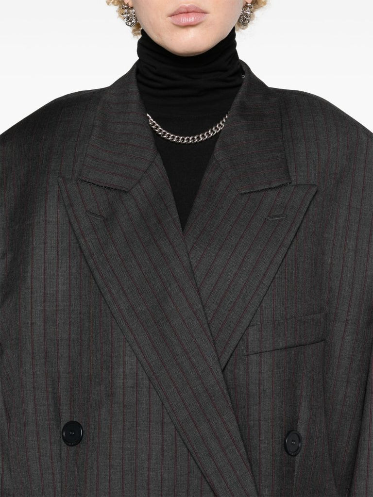Grey Double-breasted Cropped Blazer