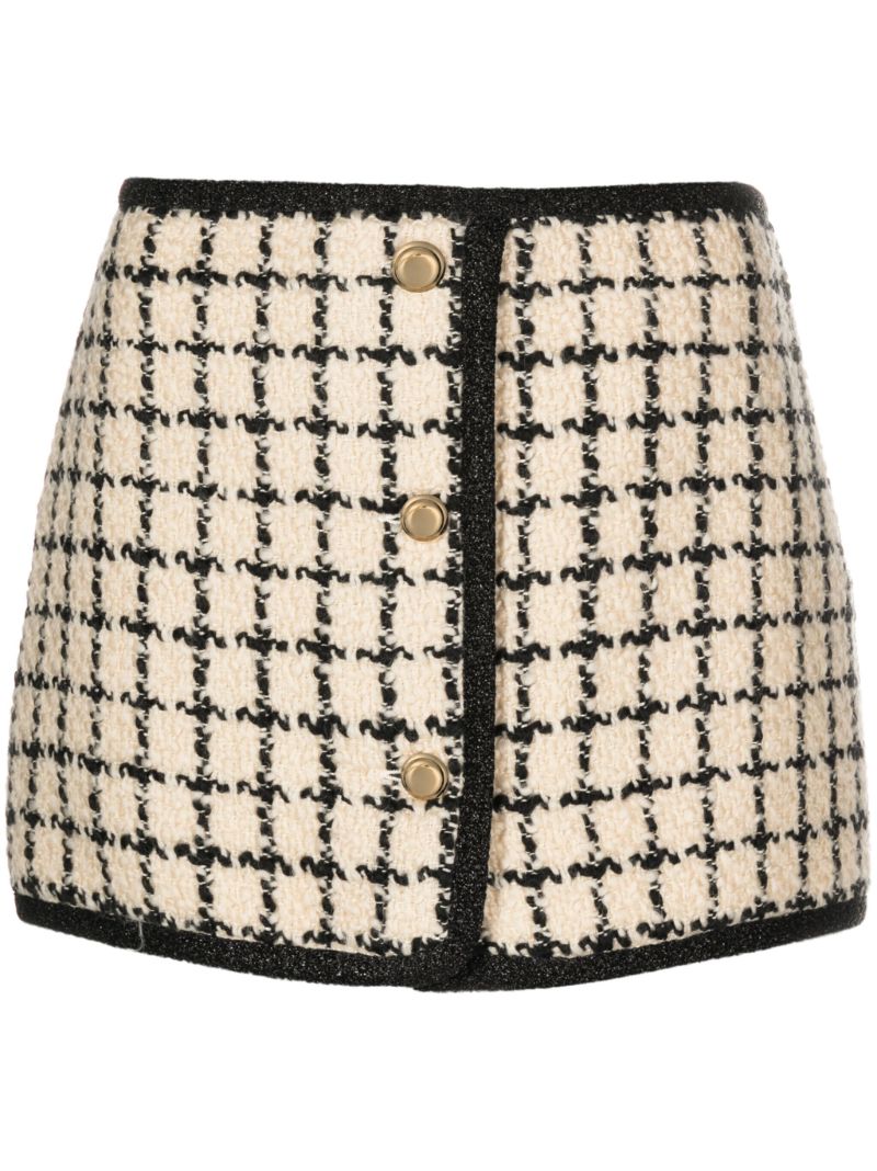 Neutral Checked Tweed Mini Skirt