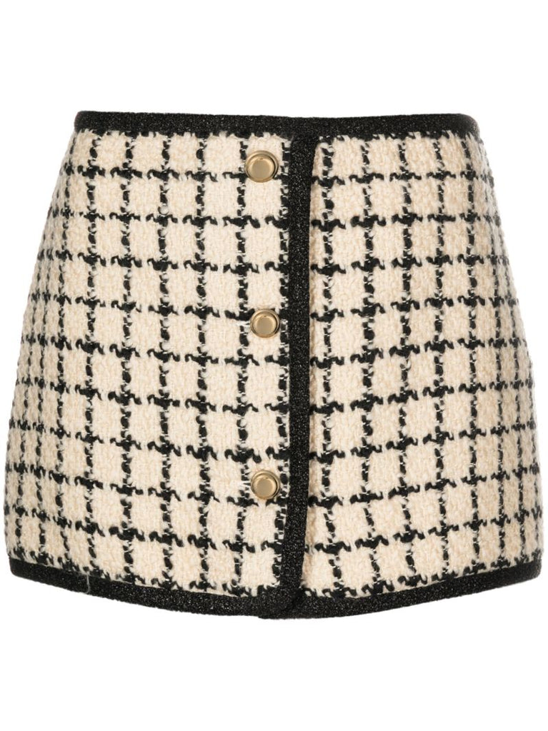 Neutral Checked Tweed Mini Skirt