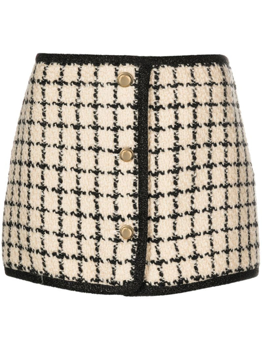 Neutral Checked Tweed Mini Skirt