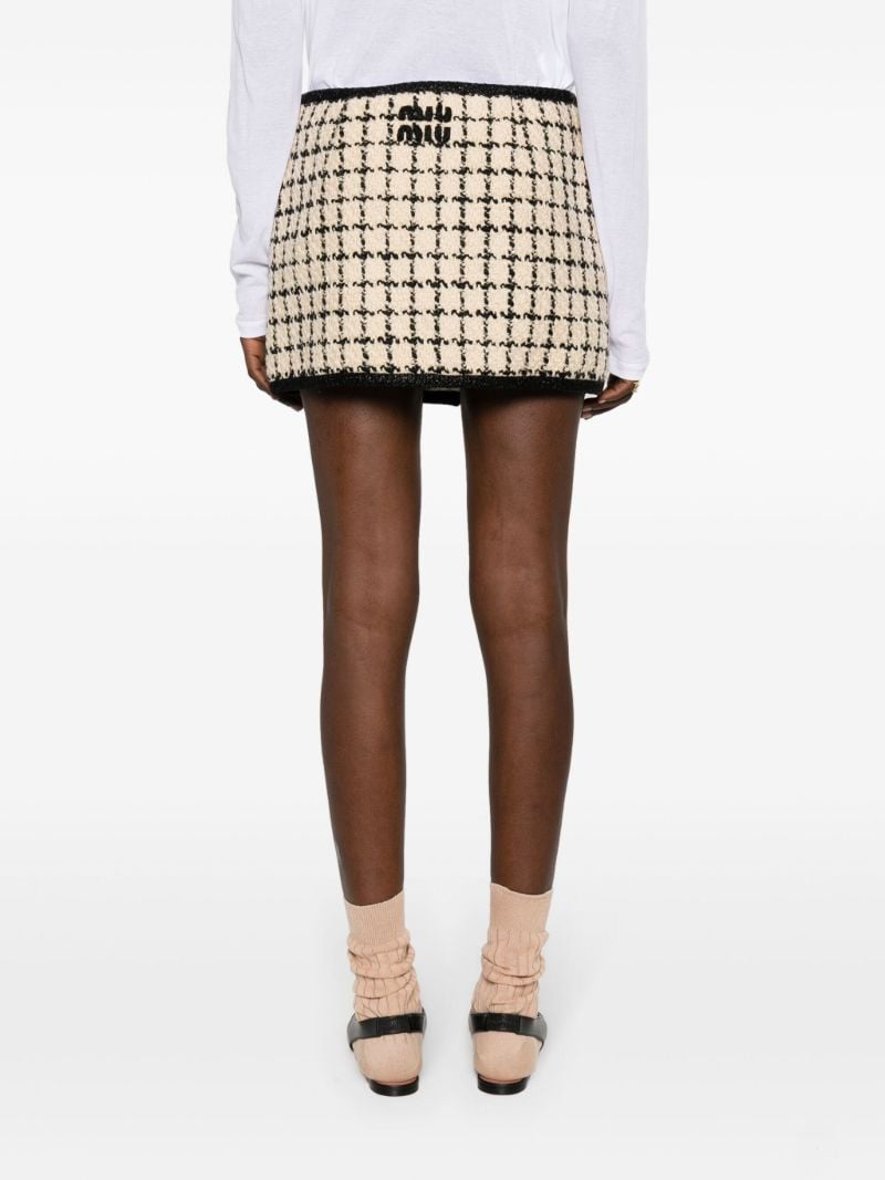 Neutral Checked Tweed Mini Skirt