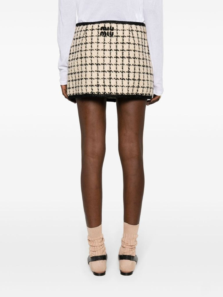 Neutral Checked Tweed Mini Skirt