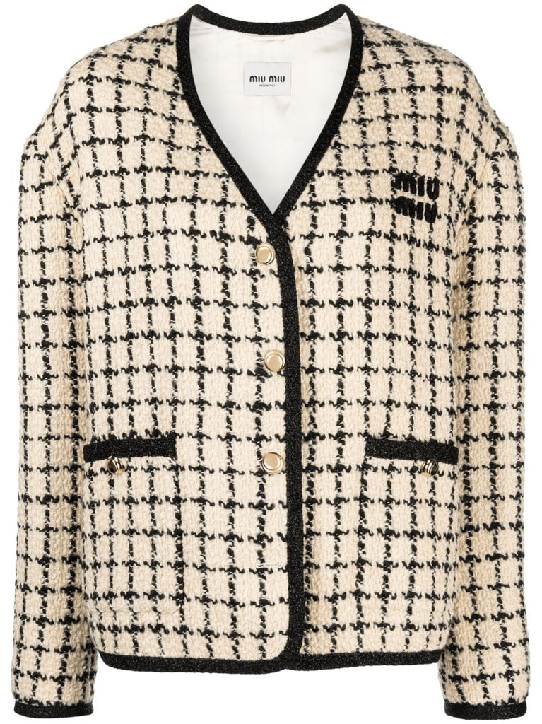 Neutral Checked Tweed Jacket