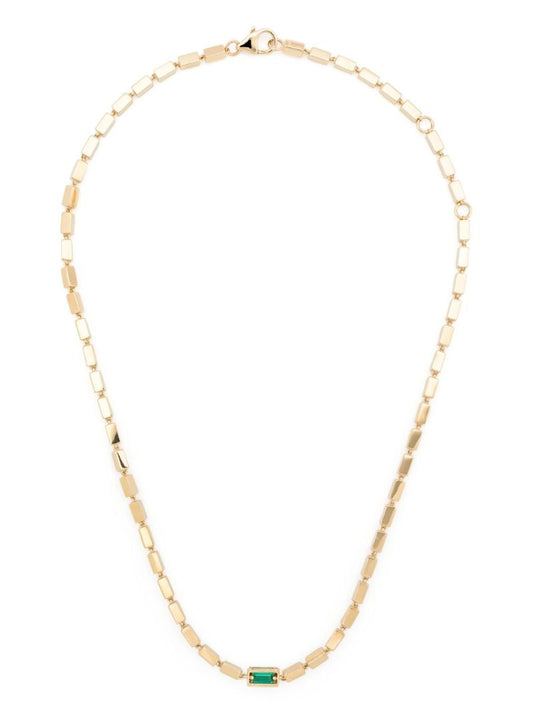 18kt Yellow Gold Block-chain Emerald Baguette Link Necklace