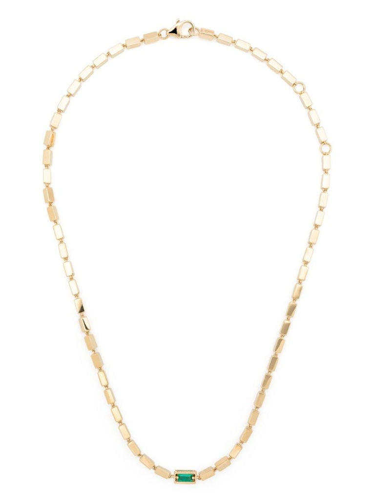 18kt Yellow Gold Block-chain Emerald Baguette Link Necklace