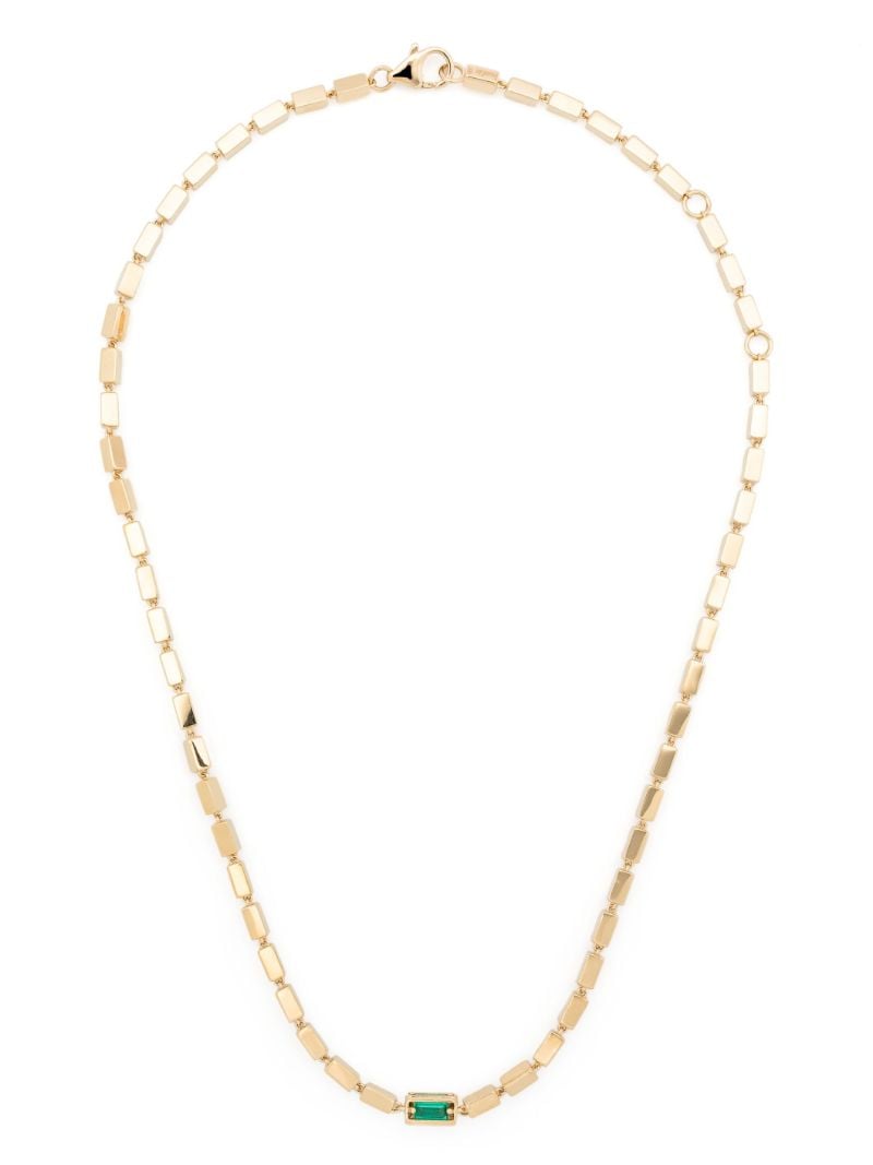 18kt Yellow Gold Block-chain Emerald Baguette Link Necklace