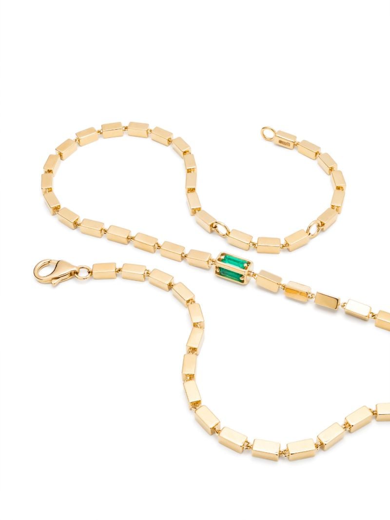 18kt Yellow Gold Block-chain Emerald Baguette Link Necklace