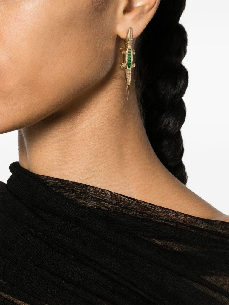 18k Yellow Gold Alligator Bite Tsavorite Earring