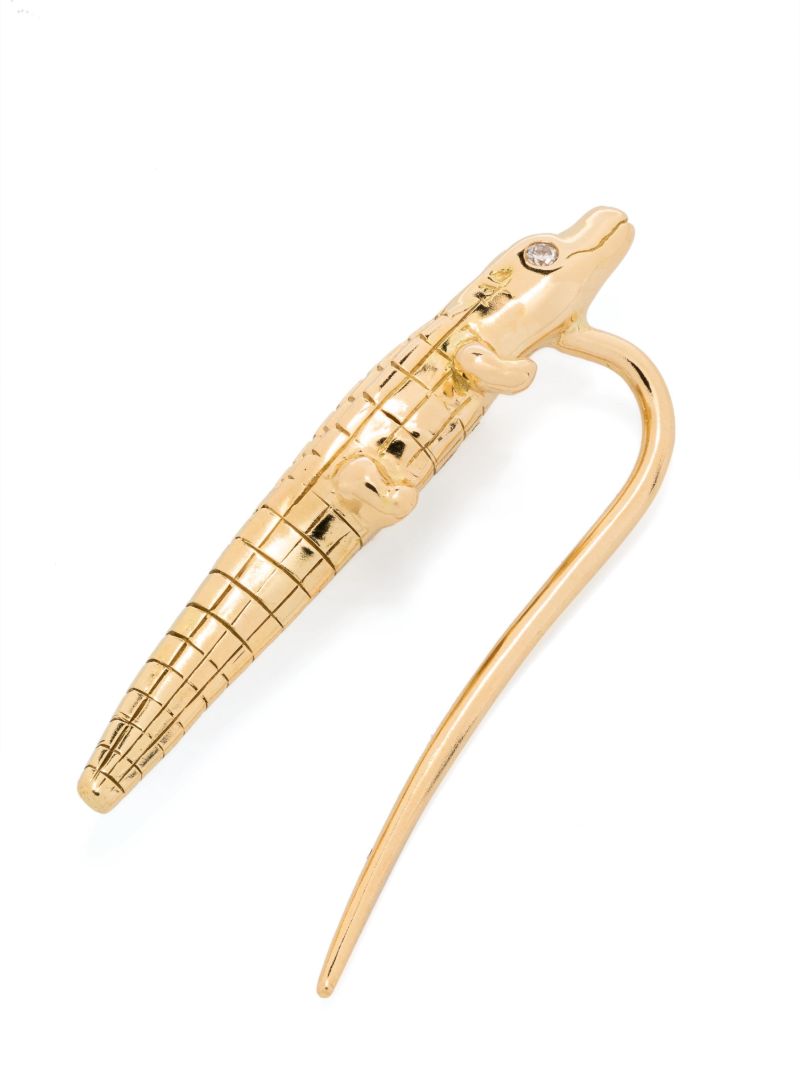 18k Yellow Gold Alligator Ear Climber Diamond Earring