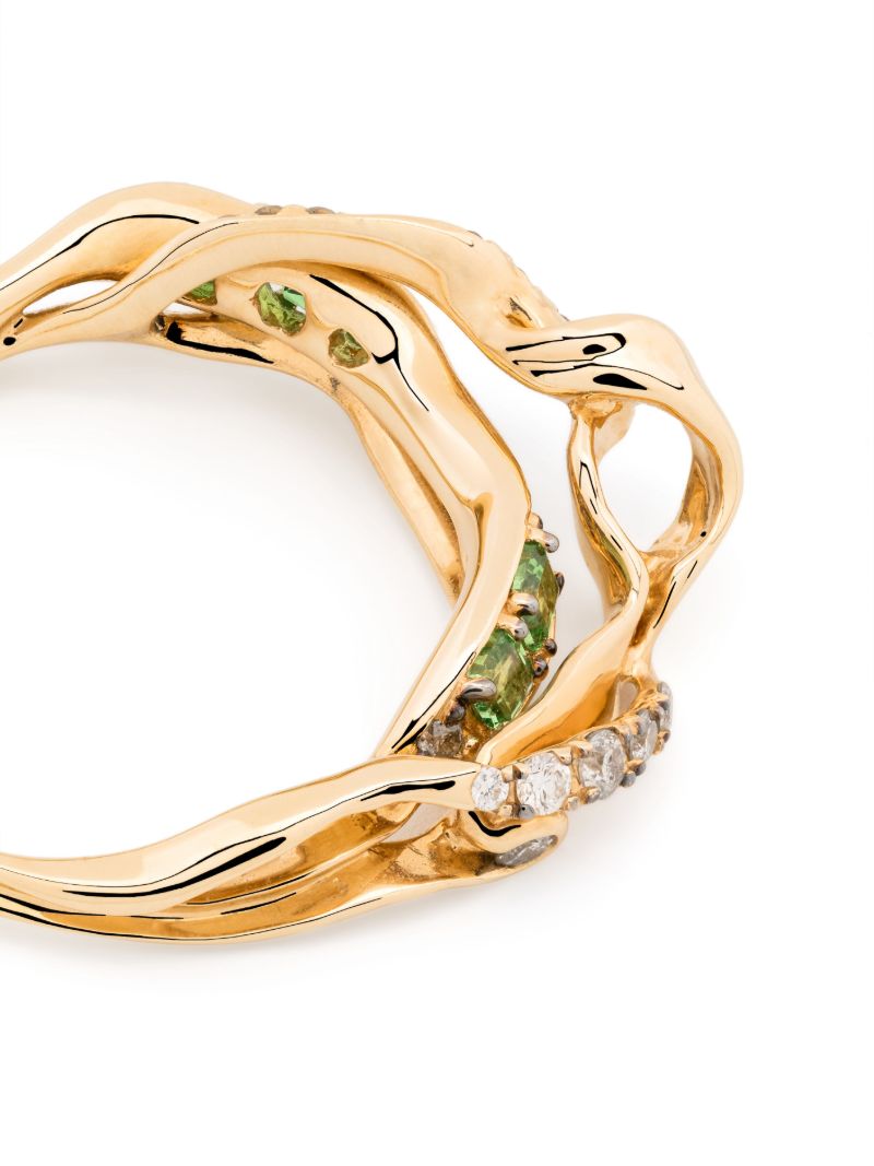 18k Yellow Gold Exhale Diamond and Tsavorite Ring
