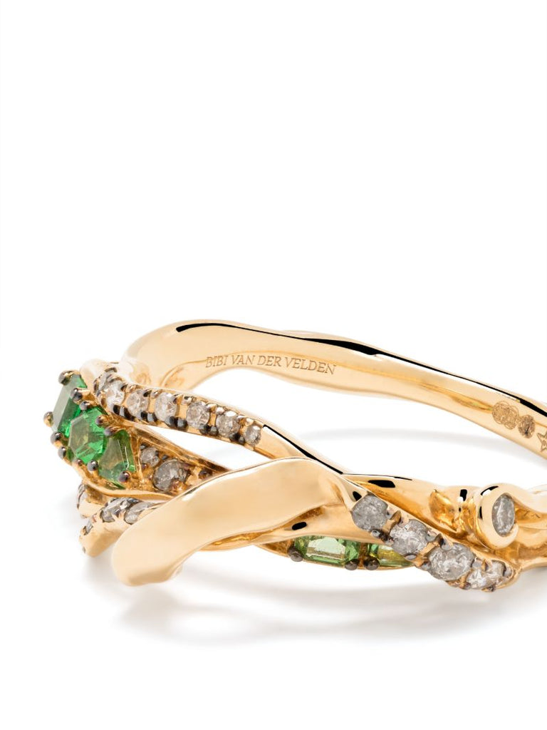 18k Yellow Gold Exhale Diamond and Tsavorite Ring